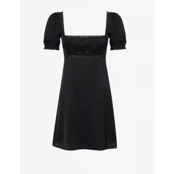 Rumored Napa Valley Mini Dress SMALL Black Lace Smocked Quiet Luxury Fairy NWT - Picture 2 of 11